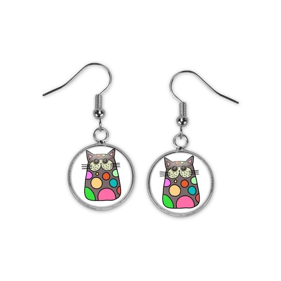 Hand Crafted Jewelry - Jazzy Cat Whimsical Dangle Earrings Hypoallergenic